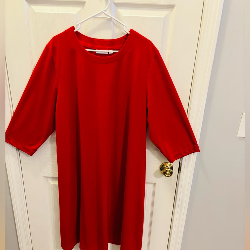 Susan Graver Vibrant Red dress with 3/4 sleeves